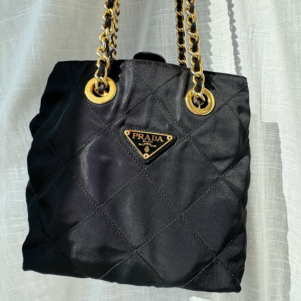 Prada Vintage Black Nylon Quilted Shoulder Bag
